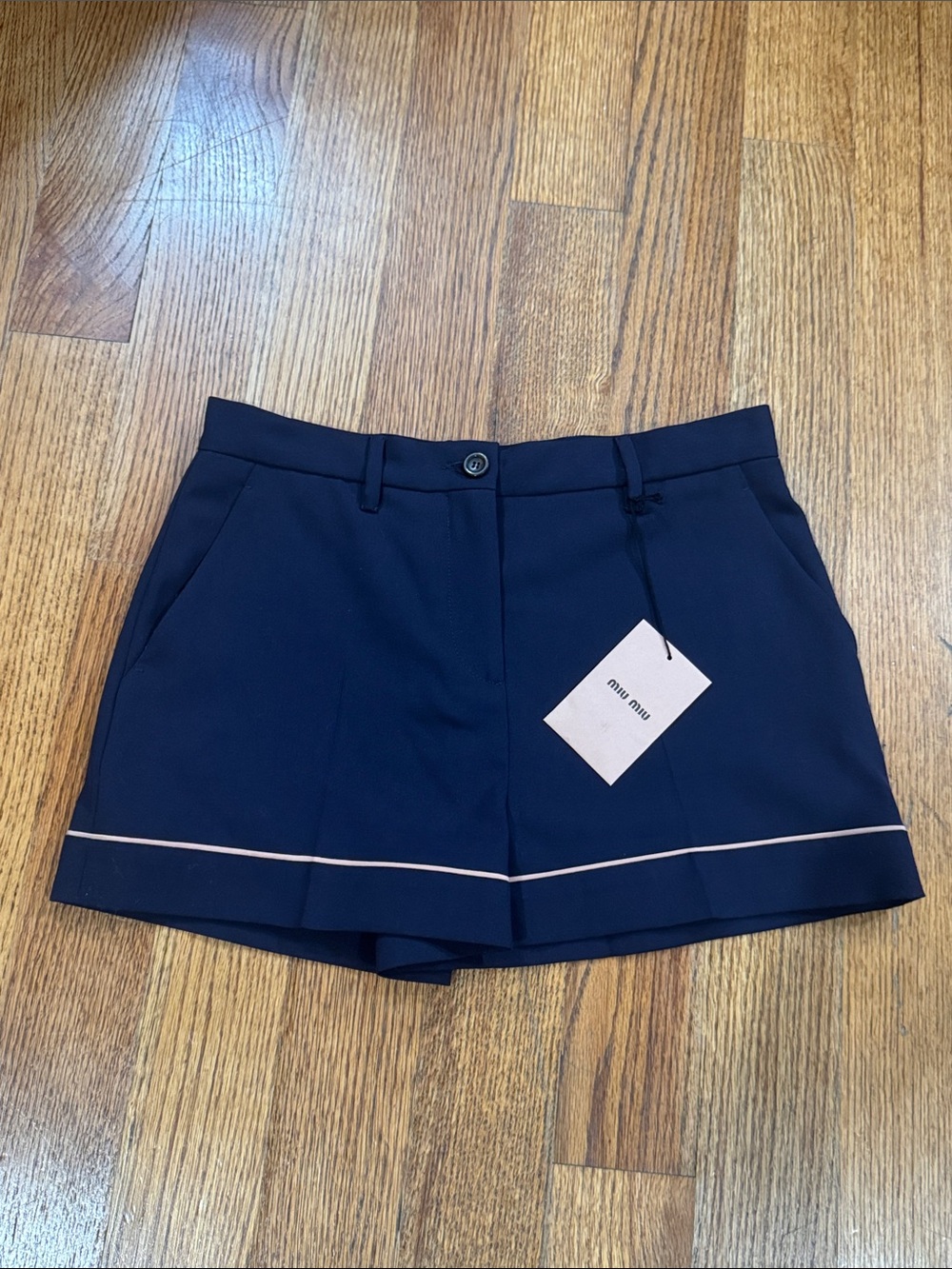 Miu Miu Navy Shorts with Cream Contrast Piping